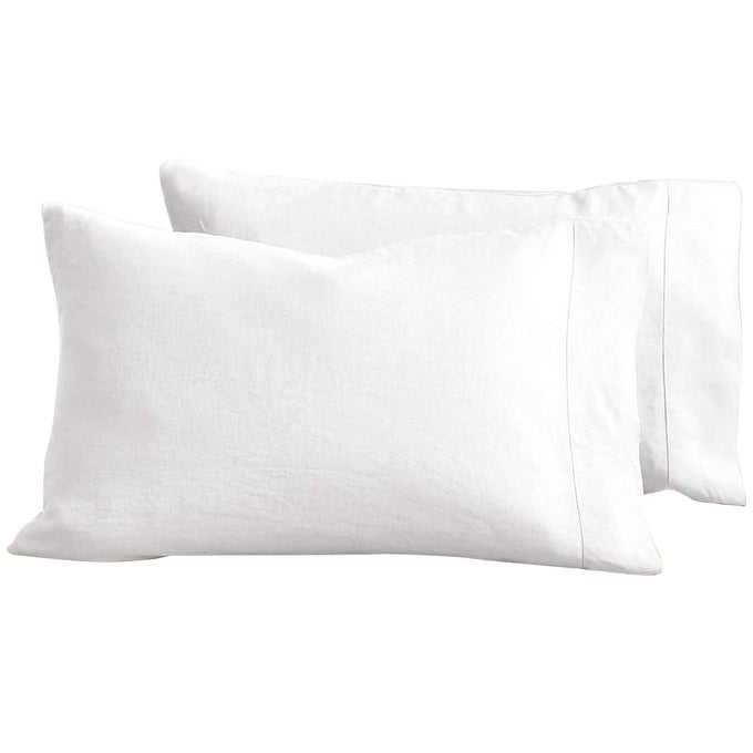 100 FRENCH LINEN PILLOWCASES SET OF 2 WHITE 20X36 KING SIZE COOLING SOFT DURABLE MACHINE WASHABLE DRYER SAFE OEKOTEX STANDARD 100 CERTIFIED