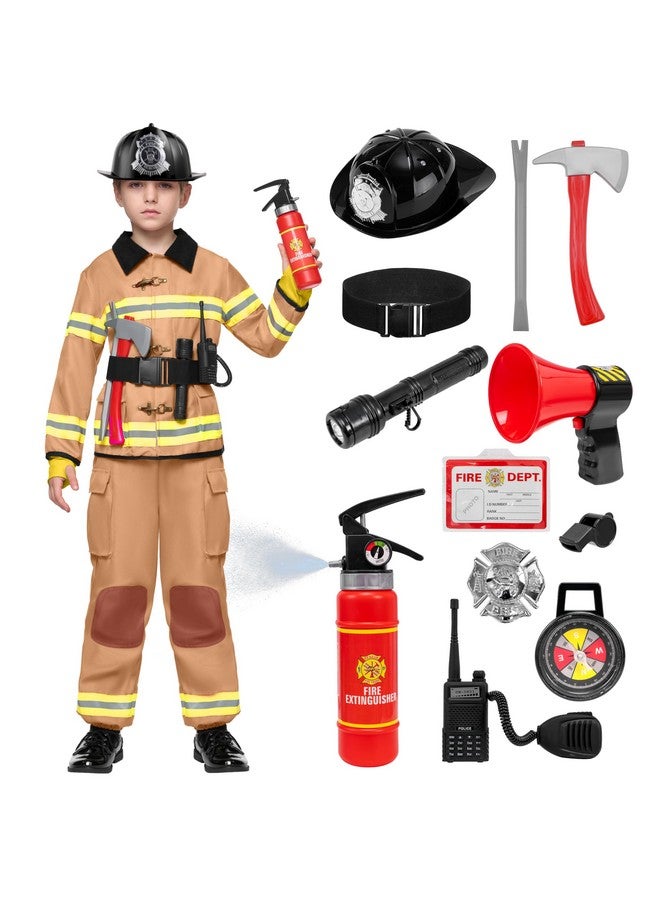 Spooktacular Creations Spooktacular Creations Halloween Boys Fireman Costume, Firefighter Costume for Kids, Brown Toddler Fireman Jumpsuit Accessories Set for Dress-up and Roleplay Party (3T, 3-4 yrs)  - Image 1