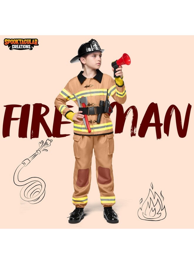 Spooktacular Creations Spooktacular Creations Halloween Boys Fireman Costume, Firefighter Costume for Kids, Brown Toddler Fireman Jumpsuit Accessories Set for Dress-up and Roleplay Party (3T, 3-4 yrs)  - Image 2