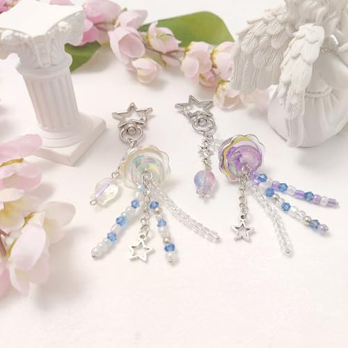 cioatu Cute Keychain Aesthetic Y2K Keychain Accessories Heart Butterfly Strawberry Bear Key Chain for Keys Bags Women Gifts (Purple & Blue Jellyfish) - Image 3