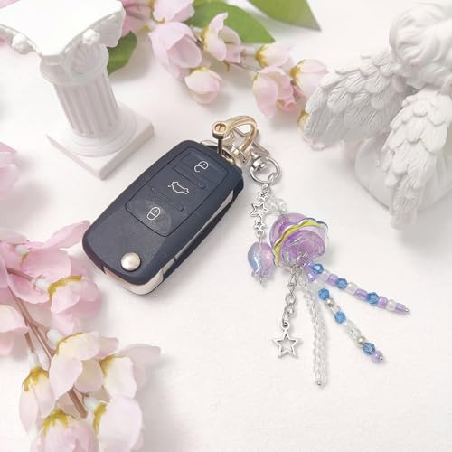 cioatu Cute Keychain Aesthetic Y2K Keychain Accessories Heart Butterfly Strawberry Bear Key Chain for Keys Bags Women Gifts (Purple & Blue Jellyfish) - Image 5