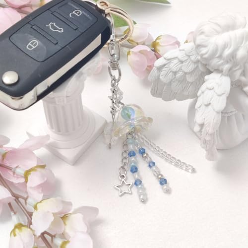 cioatu Cute Keychain Aesthetic Y2K Keychain Accessories Heart Butterfly Strawberry Bear Key Chain for Keys Bags Women Gifts (Purple & Blue Jellyfish) - Image 4