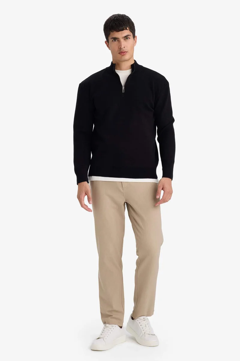 ديفاكتو Standard Fit Zip-Up Turtle Neck Knitwear Pullover