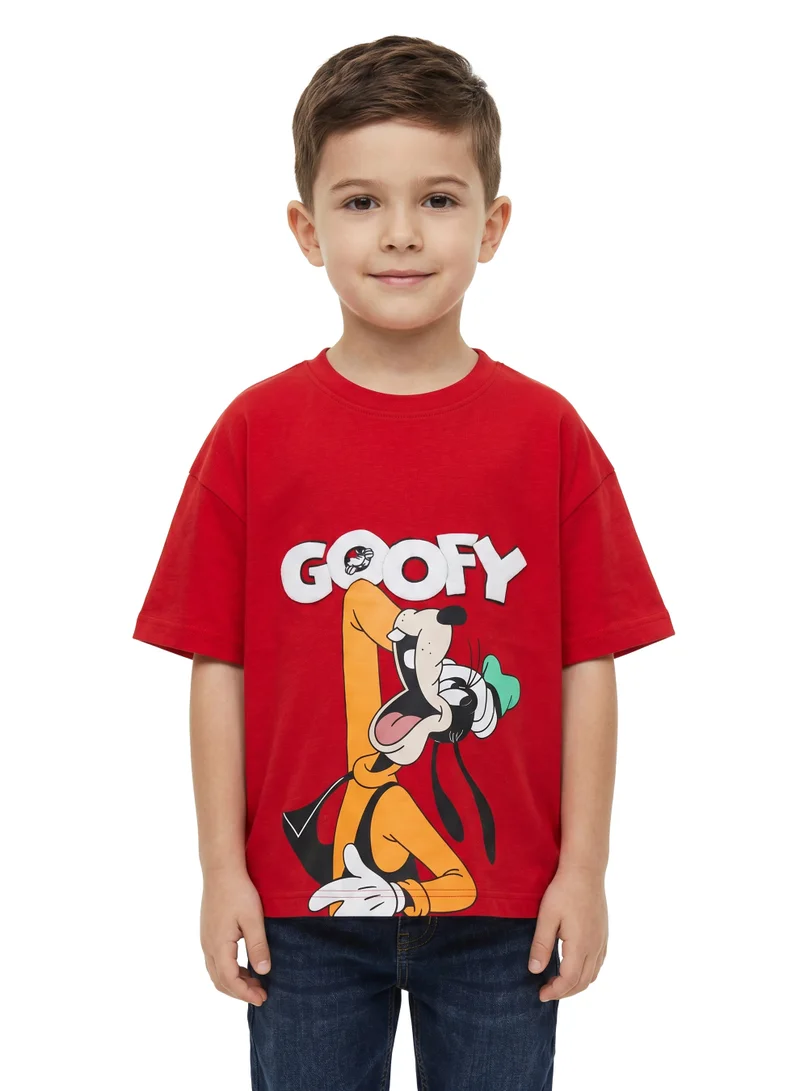 ديزني Disney Goofy Graphic T-Shirt for Kids | Character Print Casual Crew Neck Tee