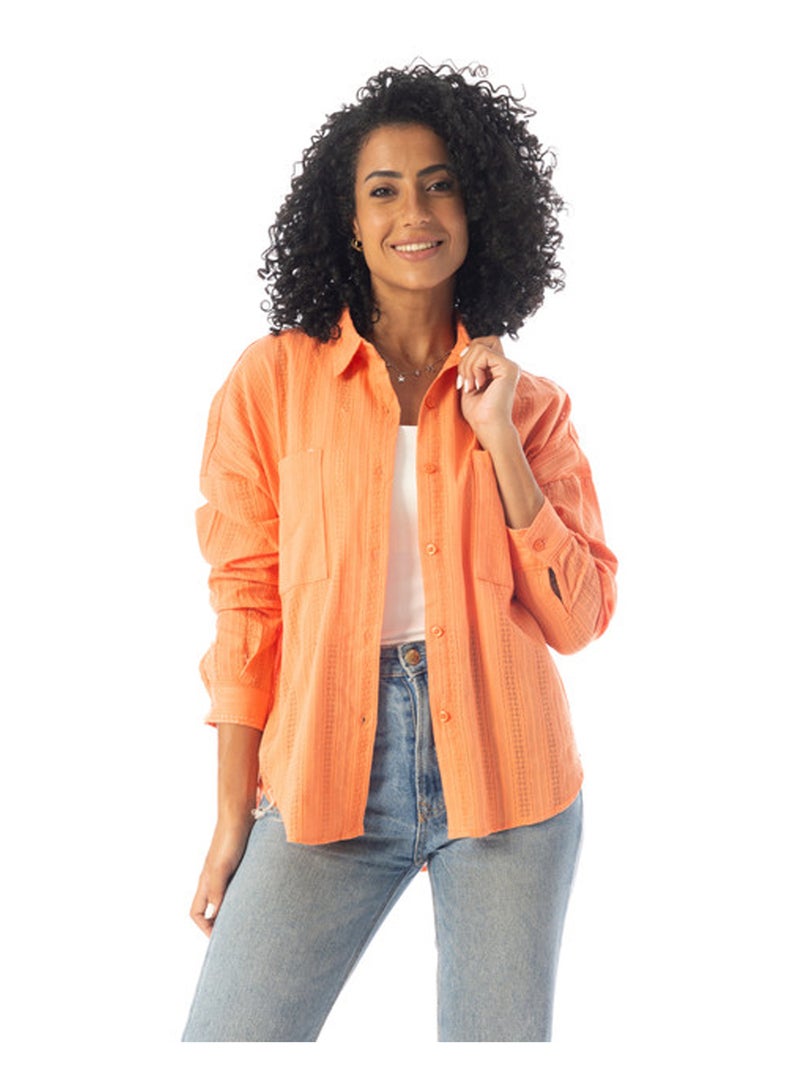Andora Long Sleeves Textured Oversized Shirt - Orange - Image 1