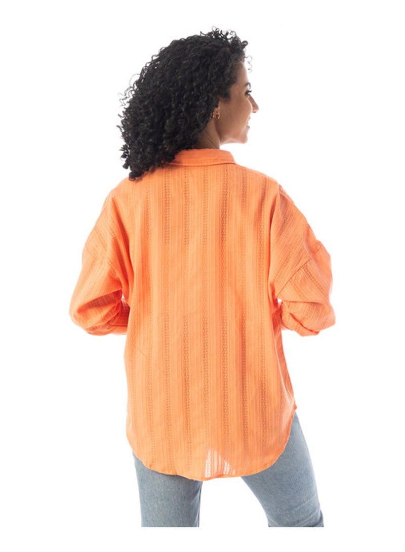 Andora Long Sleeves Textured Oversized Shirt - Orange - Image 3