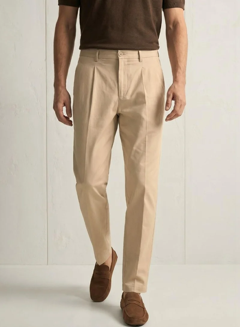 دينيس لينغو Men Beige Lycra Solid Full Casual Relaxed Trouser