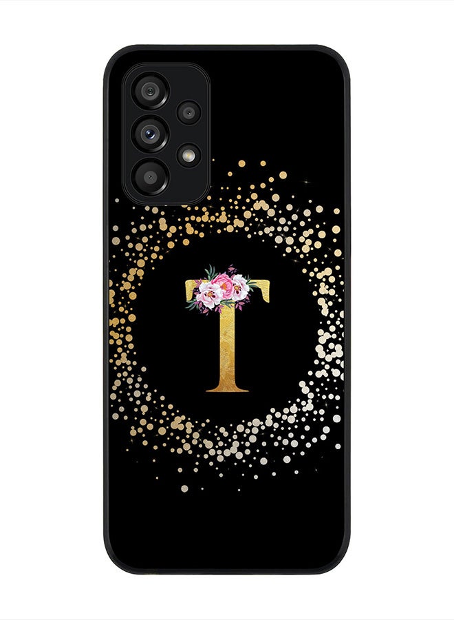 Stylizedd Rugged Black Edge Case for Samsung Galaxy A23 (LTE / 4G), Slim fit Thin Cover Custom Monogram Initial Letter Floral Pattern Alphabet - T(Black) - Image 1