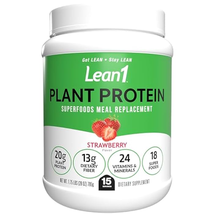 Lean1 Plant Based Protein Powder, Meal Replacement, strawberry flavor, 15 serving - Image 1