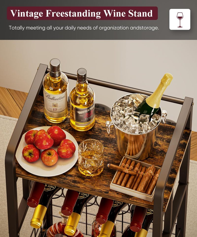 Ansionsol 3-Tier Wine Rack Freestanding Floor with Wood Top, Liquor Stand with Wine Bottle Holder, Corner Wine Bar Table for Small Space, Metal Whiskey Shlef for Kitchen, Cellar, Living Room, Black - Image 3
