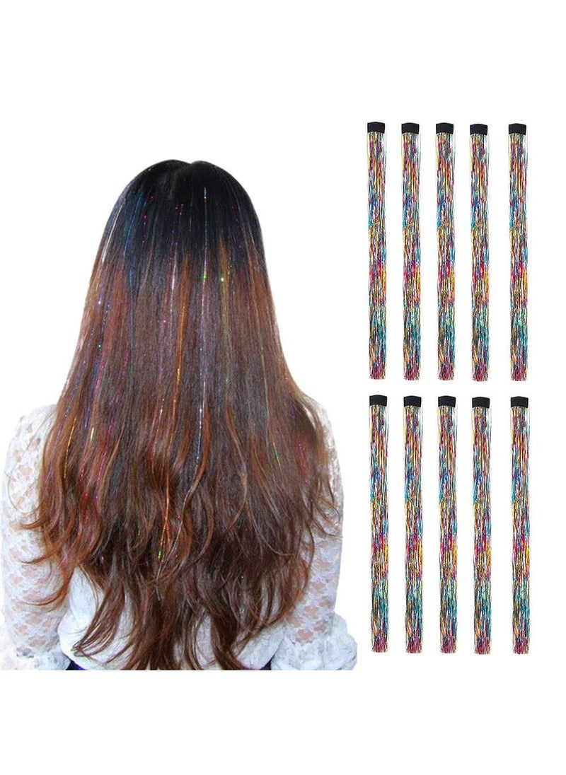 Liasun 10Pcsset Highlight Glitter Tinsel Hair Extensions Clip In  Colored Party Sparkling  Shiny Hair Extensions  MultiColors Hair Streak Bling Hairpieces Multicolor 