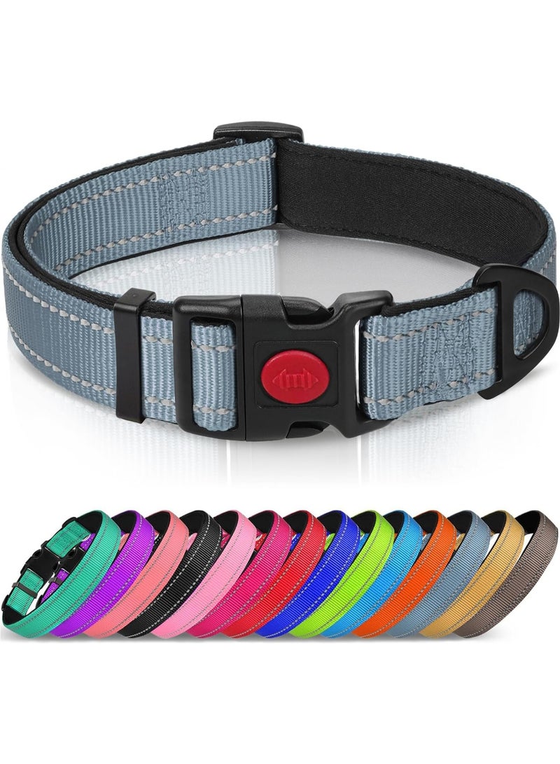 Q TRIPLE A Reflective Dog Collar with Soft Neoprene Padding, Metal D-Ring and Adjustable Length, Premium Nylon Material (Color: Gray) - Image 1