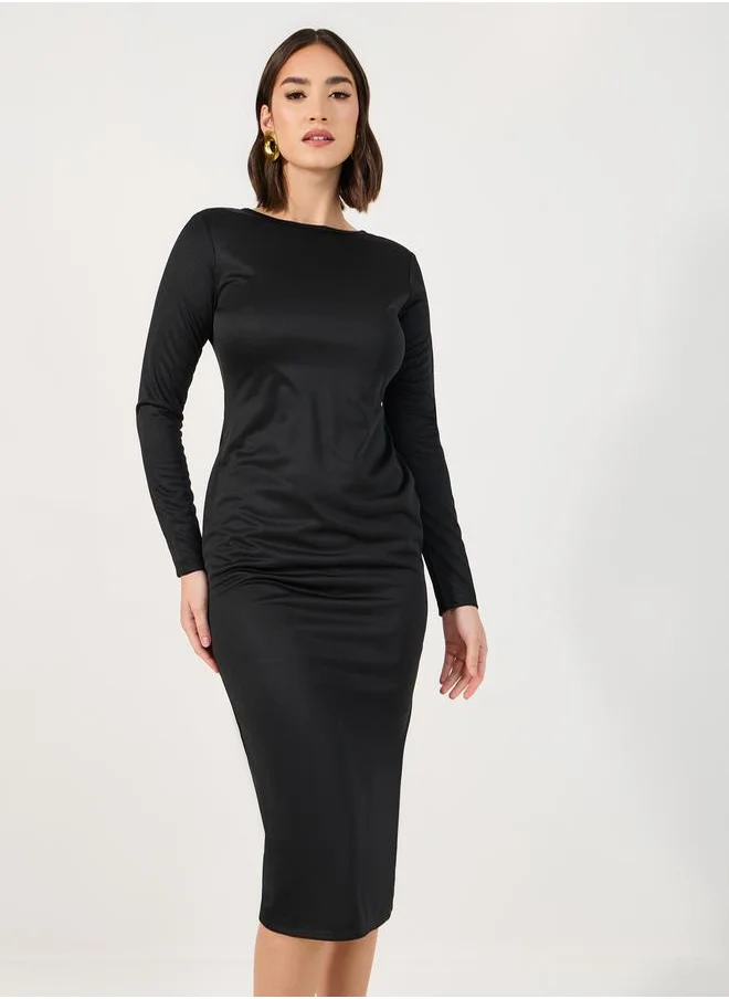 Styli Exposed Back Zipper Detail Bodycon Midi Dress