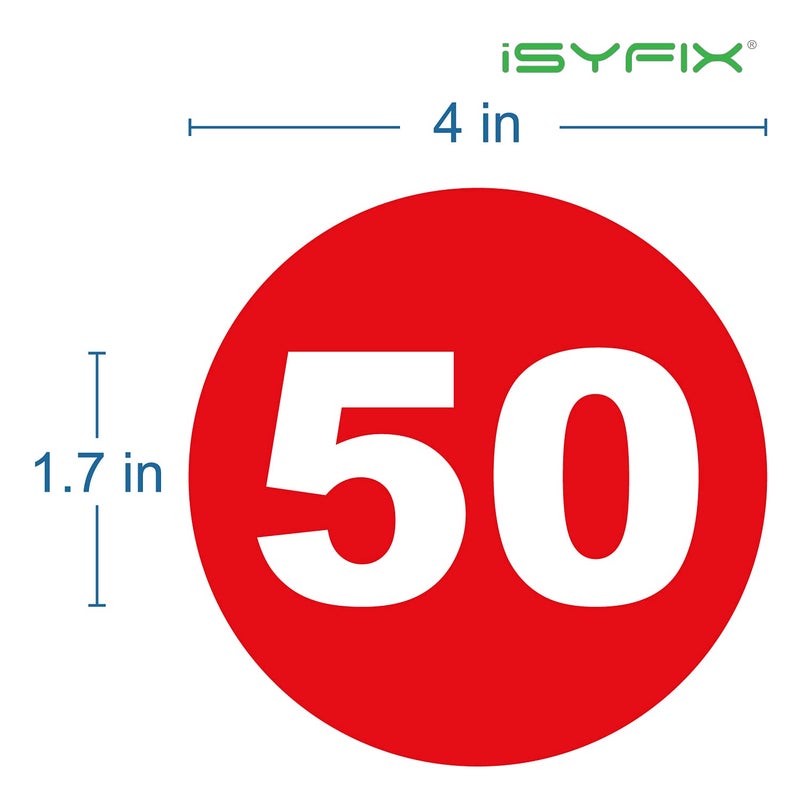 iSYFIX Red Consecutive Number Stickers â€“ 1 to 50, 4-inch, 1 Set â€“ Vinyl Self Adhesive Premium Decal. Ideal for Inventory, Storage, Organizing, Boxes, Bins, Toolbox, Lockers & More, Indoor/Outdoor - Image 2