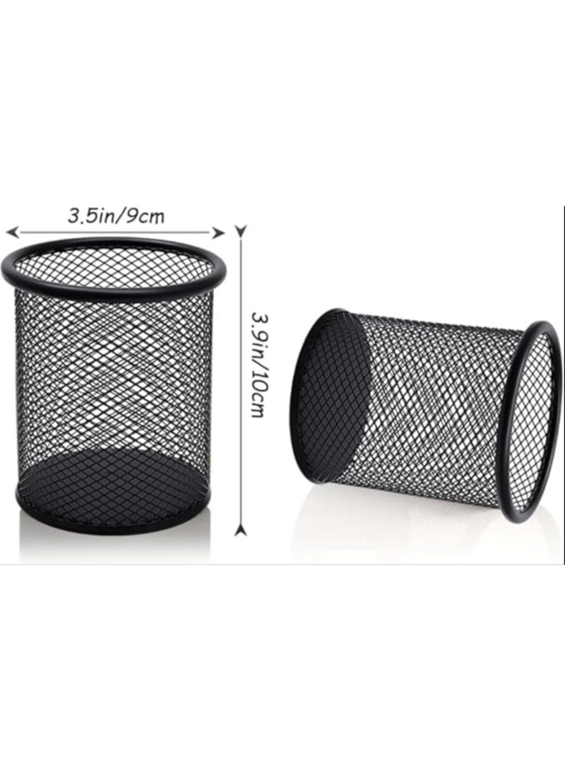 2-Piece Black Metal Mesh Pen Holder Set – Round Steel Desk Organizer for Office, School & Home – Pencil Cup, Scissor & Stationery Storage – Durable Wire Mesh Cylinder Design. - Image 3