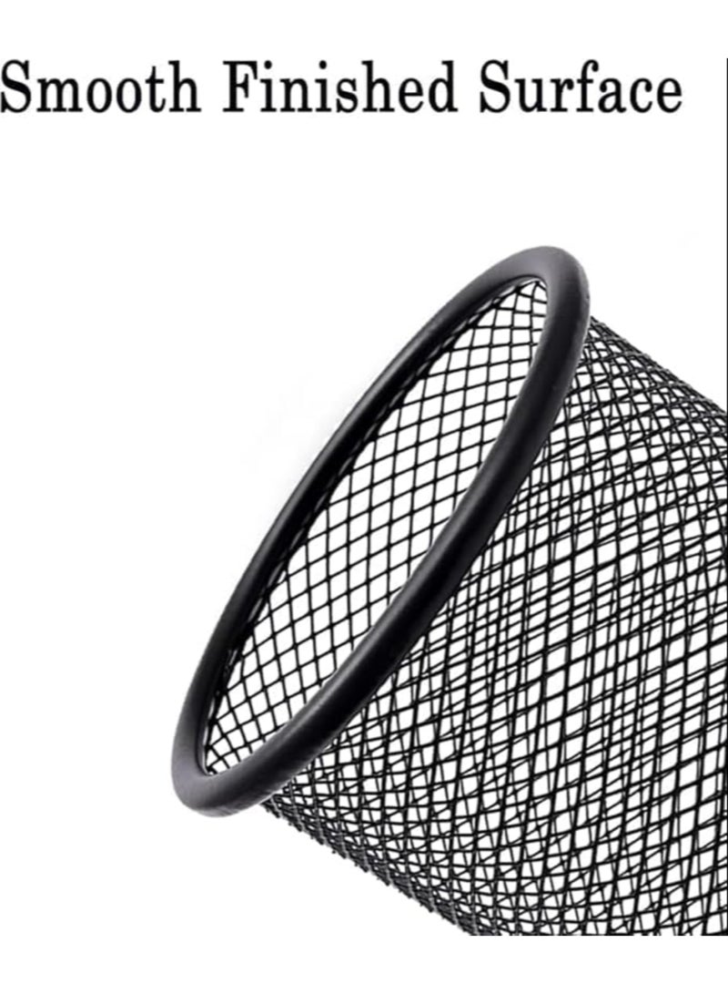 2-Piece Black Metal Mesh Pen Holder Set – Round Steel Desk Organizer for Office, School & Home – Pencil Cup, Scissor & Stationery Storage – Durable Wire Mesh Cylinder Design. - Image 4