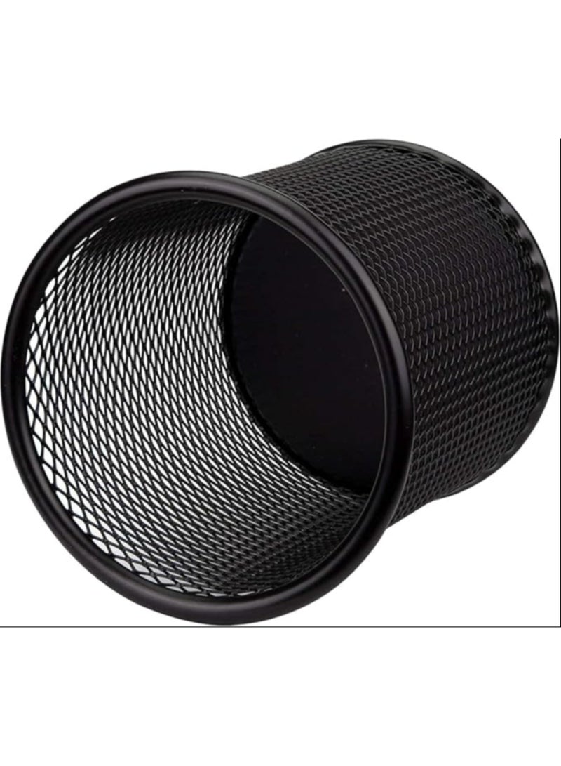2-Piece Black Metal Mesh Pen Holder Set – Round Steel Desk Organizer for Office, School & Home – Pencil Cup, Scissor & Stationery Storage – Durable Wire Mesh Cylinder Design. - Image 2