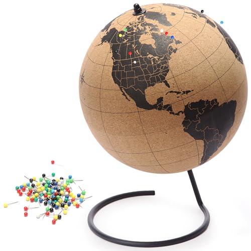 Globe Trekkers Black Cork Globe With Map of the World  10 Rotating Stand for Children or Adults 100 Colored Push Pins  World Globe for Home Office Classroom Travel Kids