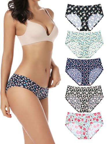 voenxe Seamless Underwear for Women,Hipster No Show Ladies Panties Line,Breathable Stretch Bikini,Invisible Workout Briefs,Comfortable Soft Undies,Gym Underpants,5 Pack - Image 1