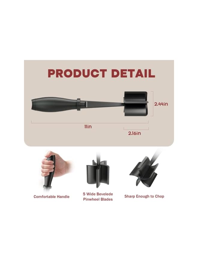 PROMASS Chopper, Hamburger Chopper, Premium Heat Resistant Masher and Smasher for Hamburger Meat, Ground Beef, Ground Turkey and More, Nylon Ground Beef Chopper Tool and Meat Fork, Non Stick Mix Chopper - Image 2
