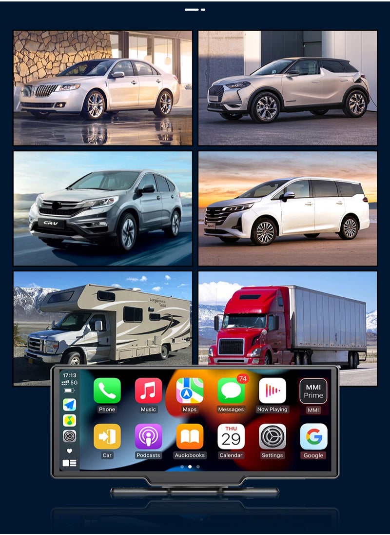 Generic - 10.26 inch touch screen car multimedia Wi-Fi video player wireless screen for all types of cars and trucks for Android devices front 4K and rear camera ,With Siri/Google voice commands - Image 1