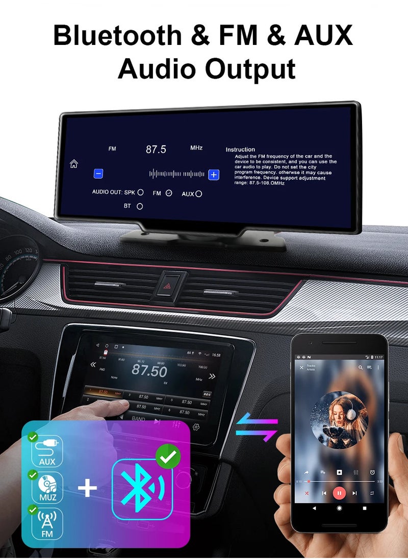 Generic - 10.26 inch touch screen car multimedia Wi-Fi video player wireless screen for all types of cars and trucks for Android devices front 4K and rear camera ,With Siri/Google voice commands - Image 1