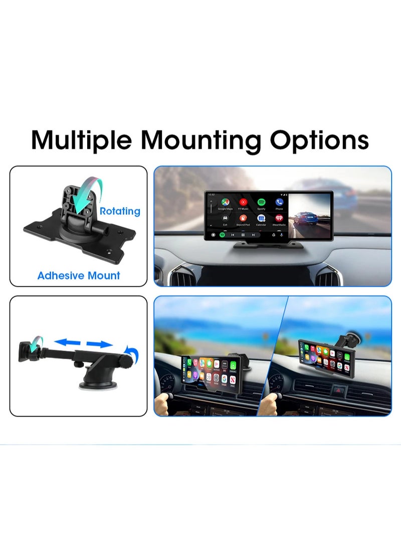Generic - 10.26 inch touch screen car multimedia Wi-Fi video player wireless screen for all types of cars and trucks for Android devices front 4K and rear camera ,With Siri/Google voice commands - Image 1