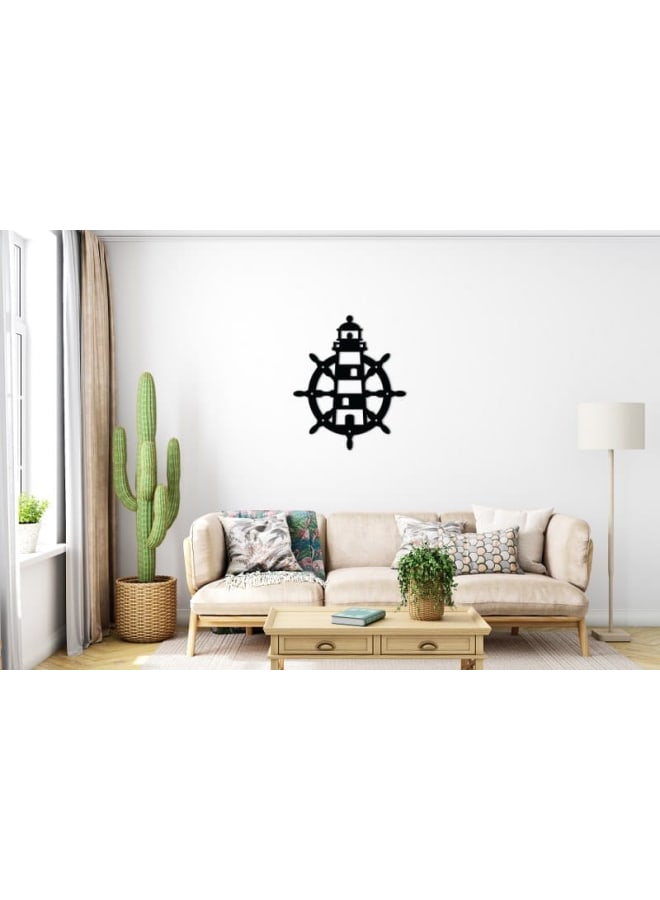 هوم جاليري لوحة فنية جدارية خشبية من منارة بحرية وعجلة سفينة - Image 1
