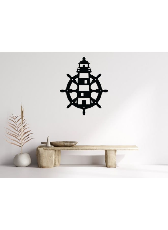هوم جاليري لوحة فنية جدارية خشبية من منارة بحرية وعجلة سفينة - Image 2