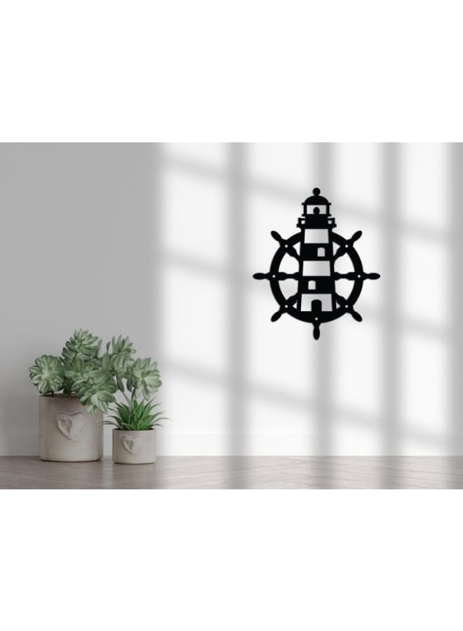 هوم جاليري لوحة فنية جدارية خشبية من منارة بحرية وعجلة سفينة - Image 4