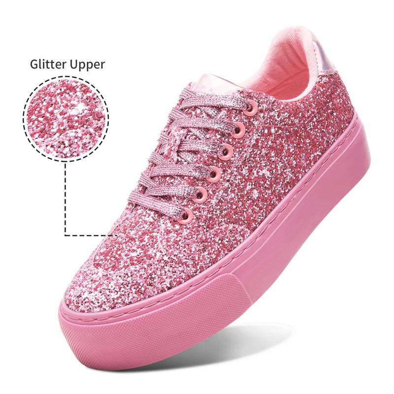 Jeekopeg حذاء جيكوبغ بلي glitter للنساء - أحذية كاجوال مزينة بالخرز اللامع - أحذية سميكة للتمشية - أحذية زفاف لامعة للنساء (بريق وردي، US9) - Image 3
