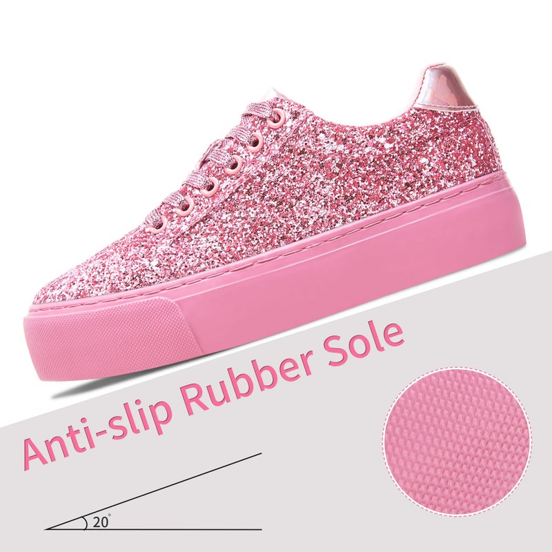Jeekopeg حذاء جيكوبغ بلي glitter للنساء - أحذية كاجوال مزينة بالخرز اللامع - أحذية سميكة للتمشية - أحذية زفاف لامعة للنساء (بريق وردي، US9) - Image 4