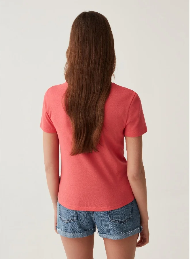 Ovs Ovs T-Shirt With V-Neck And Ring