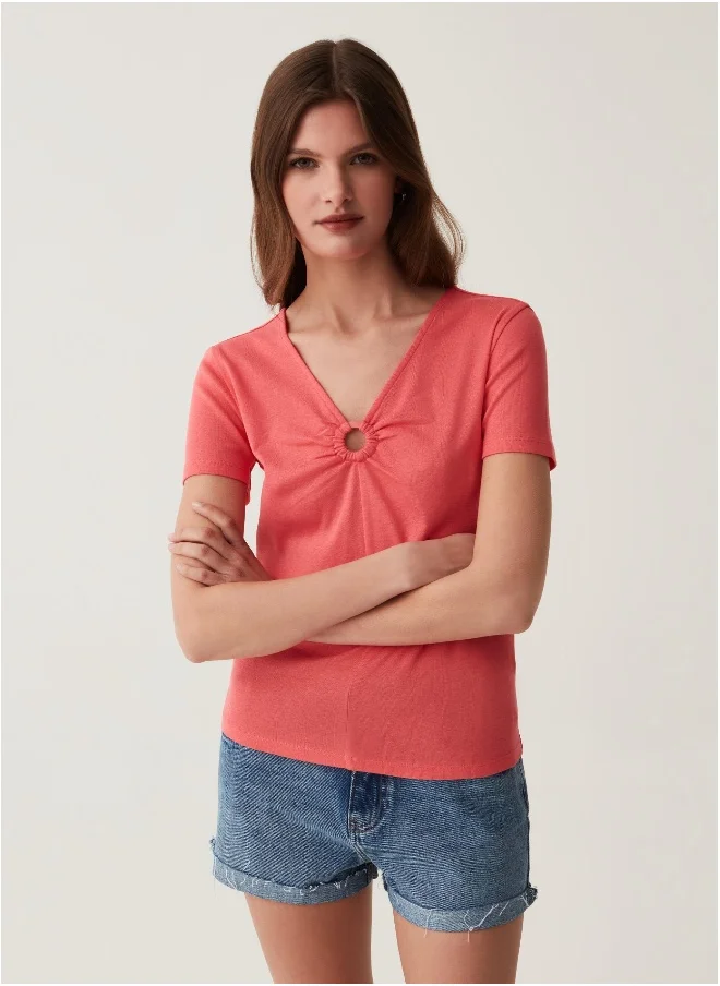 او في اس Ovs T-Shirt With V-Neck And Ring