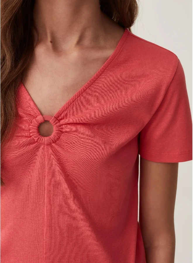 Ovs Ovs T-Shirt With V-Neck And Ring