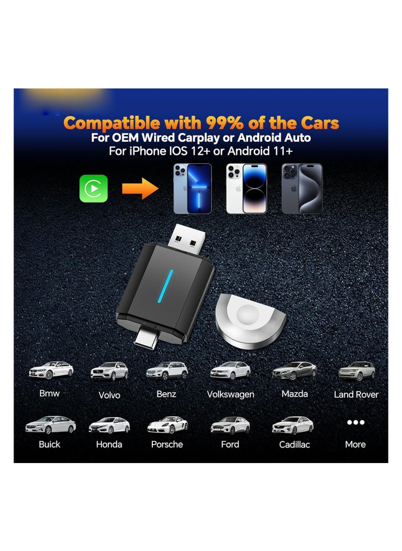 Generic - 2-in-1 Wireless CarPlay & Android Auto Adapter, 5GHz WiFi, Plug & Play Type-C/USB, Supports OTA Updates, Auto Reconnect, Converts Wired CarPlay to Wireless. - Image 1