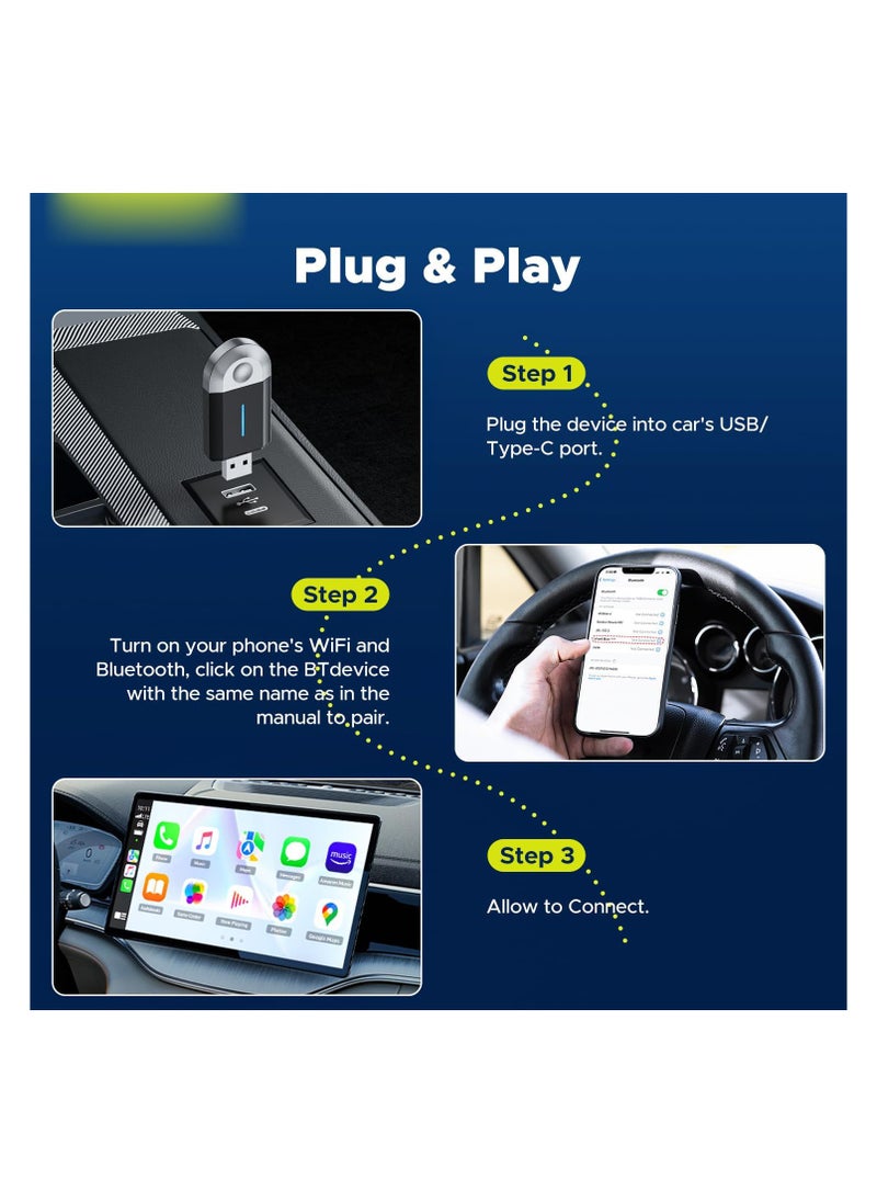 Generic - 2-in-1 Wireless CarPlay & Android Auto Adapter, 5GHz WiFi, Plug & Play Type-C/USB, Supports OTA Updates, Auto Reconnect, Converts Wired CarPlay to Wireless. - Image 1