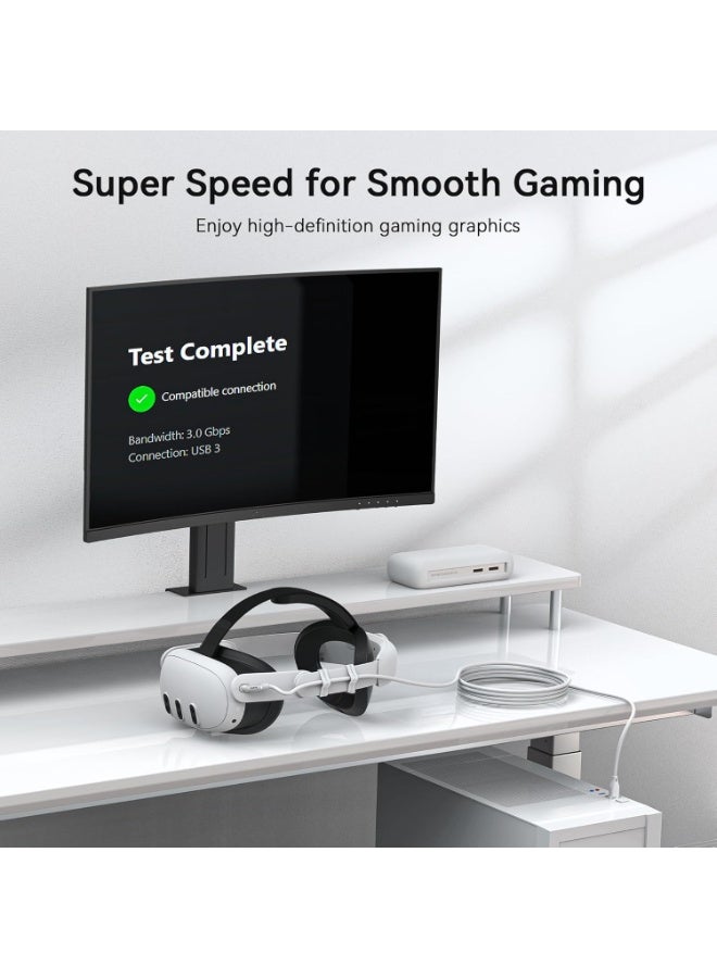 اي ام في ار كابل AMVR Link بطول 16 قدمًا متوافق مع ملحقات Oculus/Meta Quest 3/Meta Quest 3S وQuest 2/Pro/Pico 4/Ultra وأجهزة الكمبيوتر/SteamVR، لنقل بيانات عالي السرعة عبر الكمبيوتر، كابل USB 3.0 إلى USB لسماعات الواقع الافتراضي - Image 2