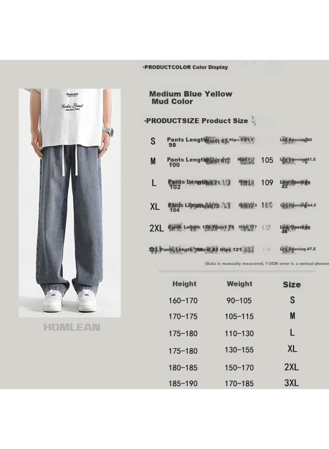 Homlean Retro Jeans Men Starry Sky Pattern Fashion All-match Loose Straight Tube Casual Trousers 8021 Yellow Mud Color XL - Image 3