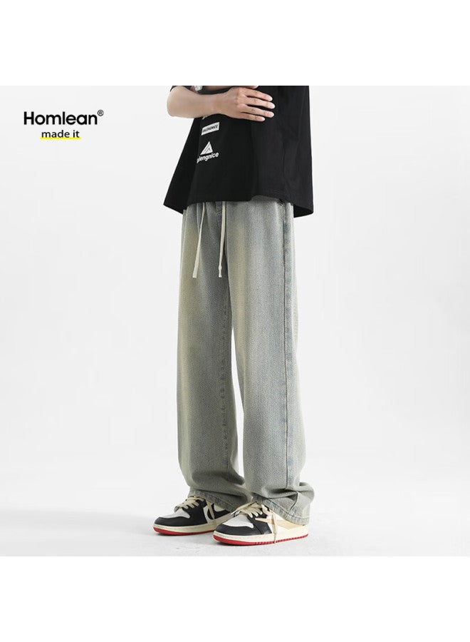 Homlean Retro Jeans Men Starry Sky Pattern Fashion All-match Loose Straight Tube Casual Trousers 8021 Yellow Mud Color XL - Image 5