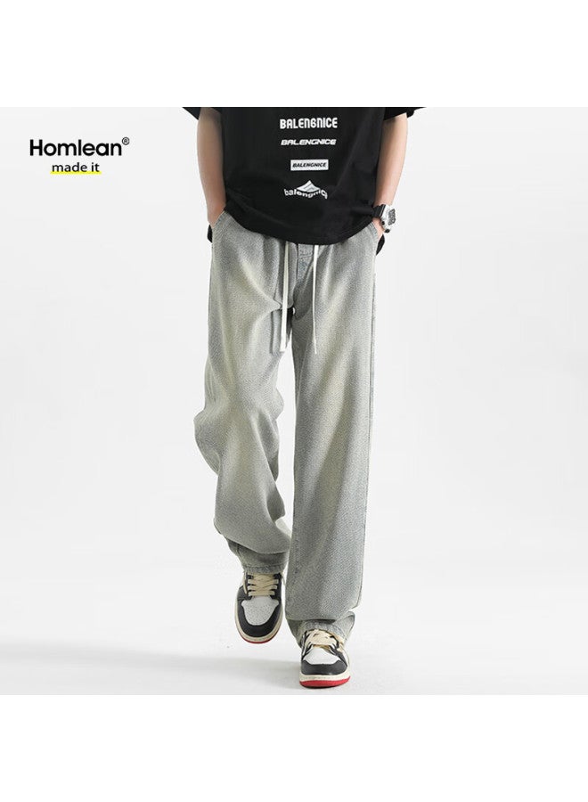 Homlean Retro Jeans Men Starry Sky Pattern Fashion All-match Loose Straight Tube Casual Trousers 8021 Yellow Mud Color XL - Image 4
