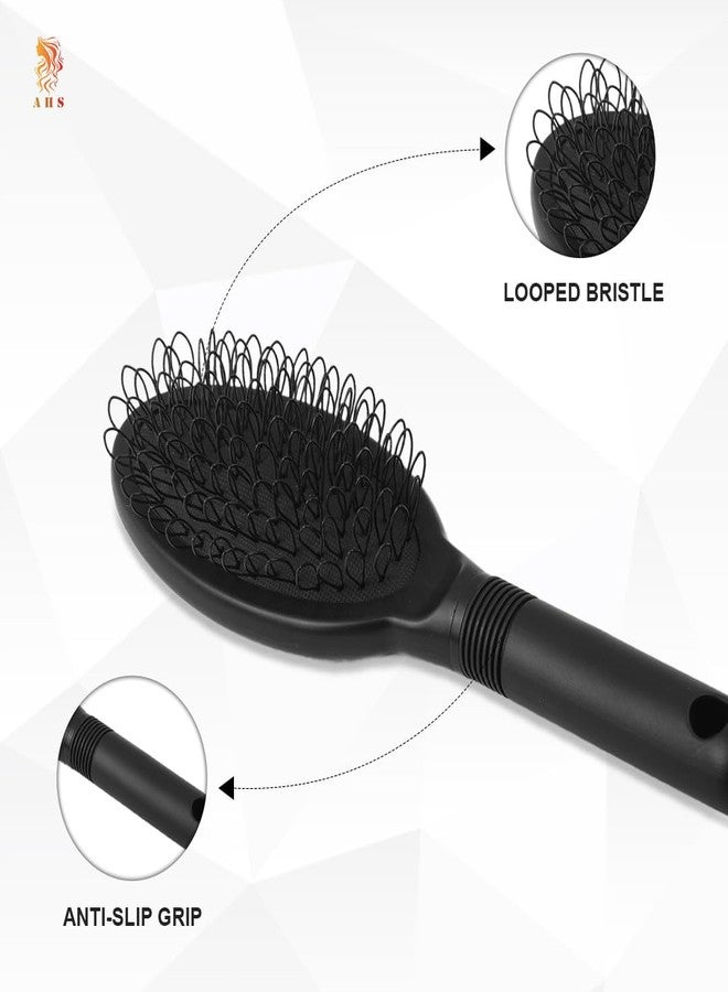 مجموعة فرشاة AHS Loop Wigs (خشبية وبلاستيكية) لتركيبات الشعر المصنوعة من السيليكون، ووصلات الشعر، وحلقات الشعر | فرشاة فك تشابك الشعر المستعار، ووصلات الشعر، وحلقات الشعر | أداة احترافية للعناية بالشعر (أسود وخشب) - Image 4