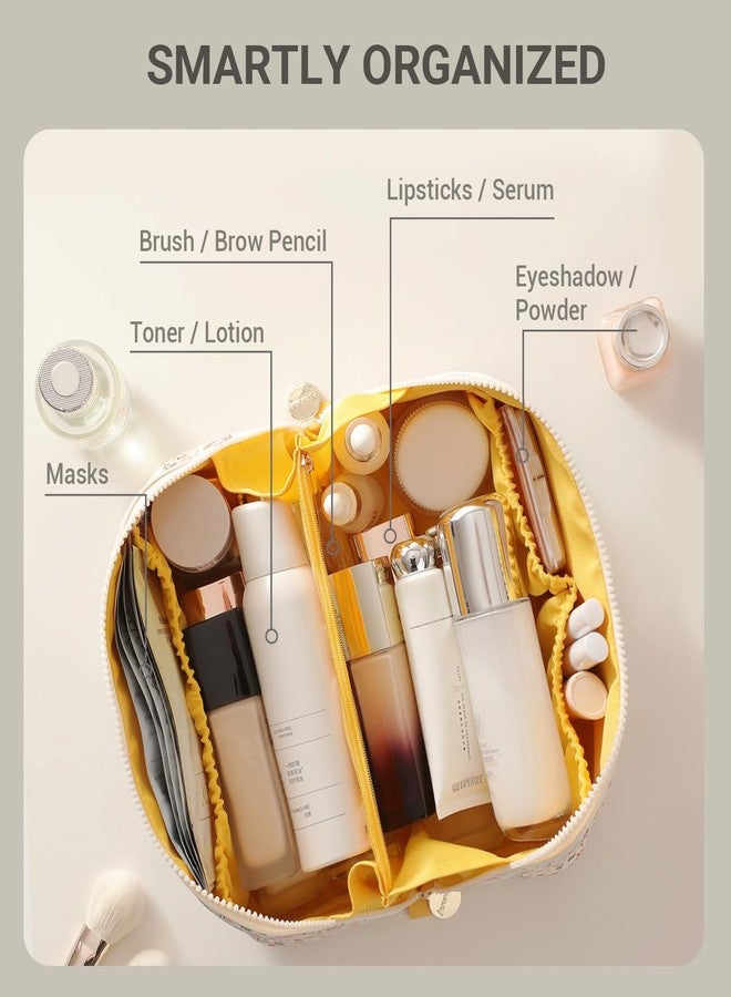 Aveniee Travel Makeup Bag for Women, Large Cosmetic Organizer with Open-Flat Design, Clear Divider & Handle - Waterproof PU Leather Toiletry Pouch - Image 2
