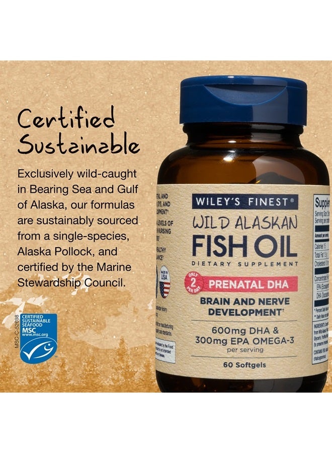 Wiley's Finest Wild Alaskan Fish Oil Prenatal DHA - 720mg EPA and DHA Omega-3s for Pregnant Women and Nursing Mothers - 60 Softgels (30 Prenatal Vitamin Servings) - Image 2