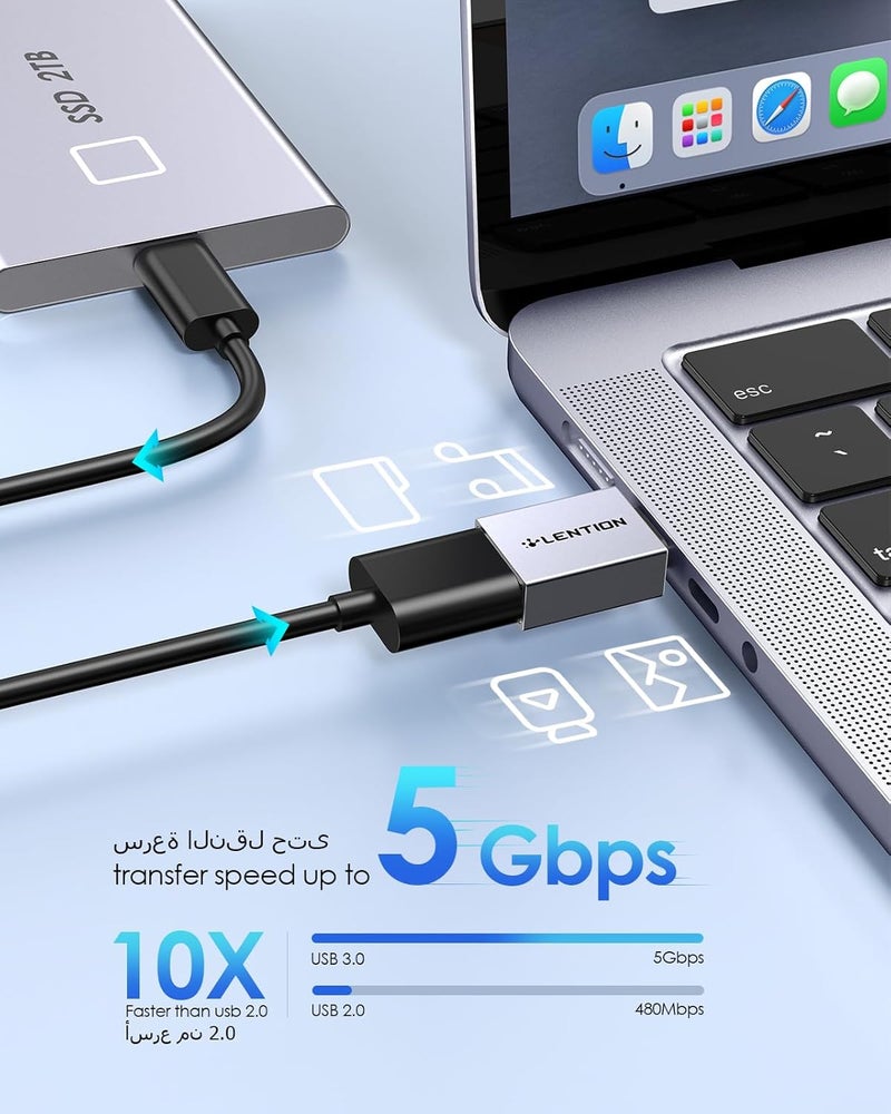 Lention USB C to USB 3.0 Adapter (2 Pack), Type C Male to Type A Female Converter Compatible 2025-2016 MacBook Pro, New iPad Pro/Mac Air/Surface, Phone/Tablet, Stable Driver Certified (CB-C3, Gray) - Image 2