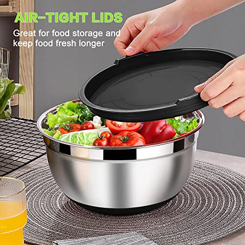 LIANYU Stainless Steel Nesting Mixing Bowls Set of 6 with Airtight Lids, Size 7, 3.5, 2.5, 2, 1.5, 1QT, Large Metal Bowls for Baking Cooking Food Storage, Non-slip Bottom, Black - Image 4