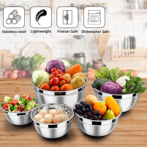 LIANYU Stainless Steel Nesting Mixing Bowls Set of 6 with Airtight Lids, Size 7, 3.5, 2.5, 2, 1.5, 1QT, Large Metal Bowls for Baking Cooking Food Storage, Non-slip Bottom, Black - Image 3