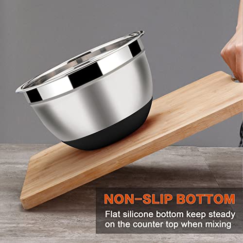 LIANYU Stainless Steel Nesting Mixing Bowls Set of 6 with Airtight Lids, Size 7, 3.5, 2.5, 2, 1.5, 1QT, Large Metal Bowls for Baking Cooking Food Storage, Non-slip Bottom, Black - Image 5