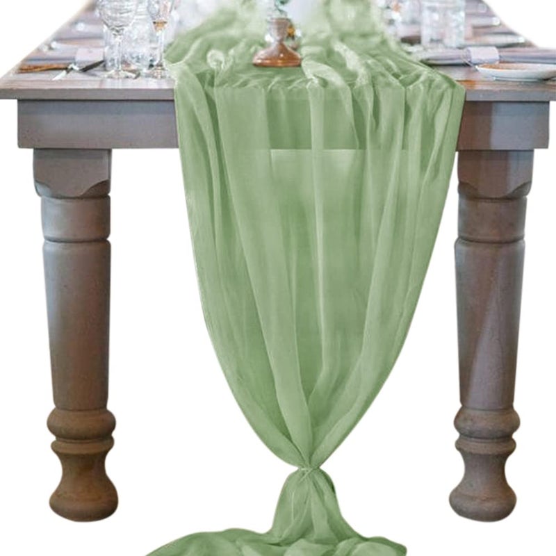 Socomi 10ft Sage Green Chiffon Table Runner 29x120 Inches Wedding Runner Sheer Thanksgiving Christmas Bridal Shower Decorations - Image 2