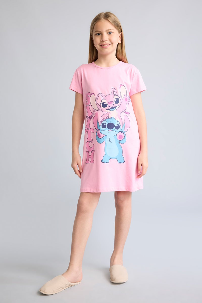 DeFacto Pink Girl Girl Lilo & Stitch Licensed Short Sleeve Dress Casual - Image 2